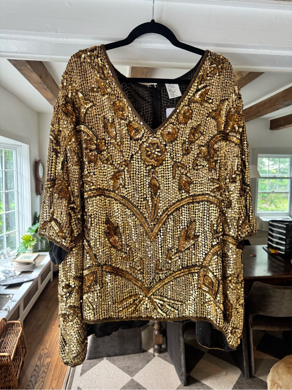 American Vintage Gold Sequin Embellished V-Neck Blouse